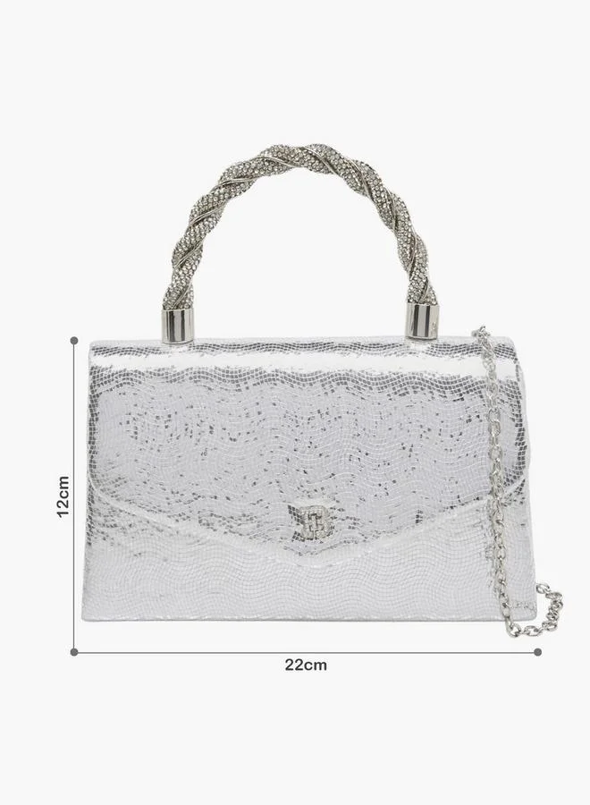 Flora Bella By Shoexpress SILVER Textured Satchel Bag With Button Closure Ramadan Collection for Women | Best Price UAE